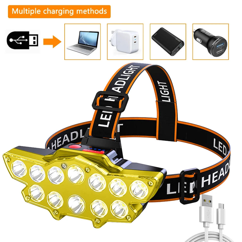 

Headlight Led Head Portable Waterproof Head Lamp Outdoor Camping Lantern Fishing Accessories 18650 Battery Rechargeable Headlamp