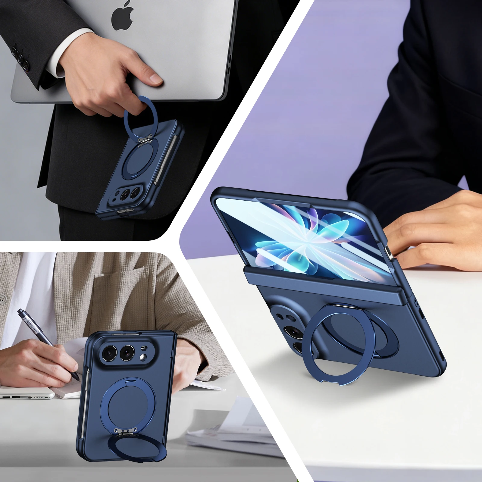 VIETAO For iPhone Duo Matte Full Cover Magnetic Phone Case With 360° Rotatable Kickstand Holder, Built-In Glass Film Protection