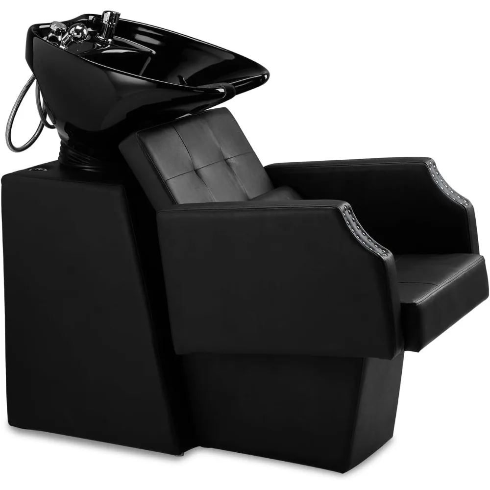 

Salon Shampoo Backwash Chair, Hair Wash Stations with Large Ceramic Bowl, Adjustable Shampoo Bowl Sink Chair for Barbersh