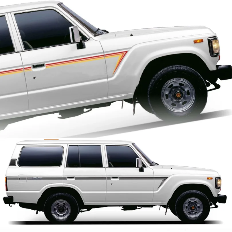 

Предварительно вырезанные наклейки на заказ, боковая линия талии, полосы, наклейка, виниловая графика, затемняющая пленка, декоративный аксессуар для Land Cruiser 60 LC60