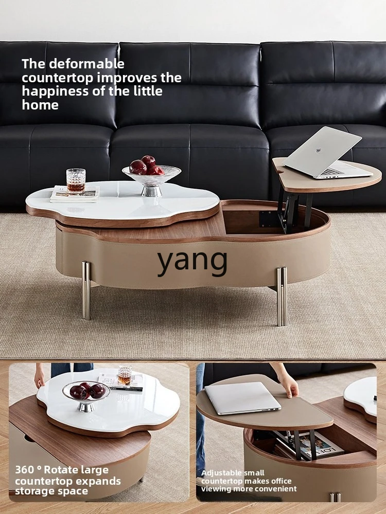 LMM light luxury multi-functional telescopic microcrystalline stone coffee table living room office small table