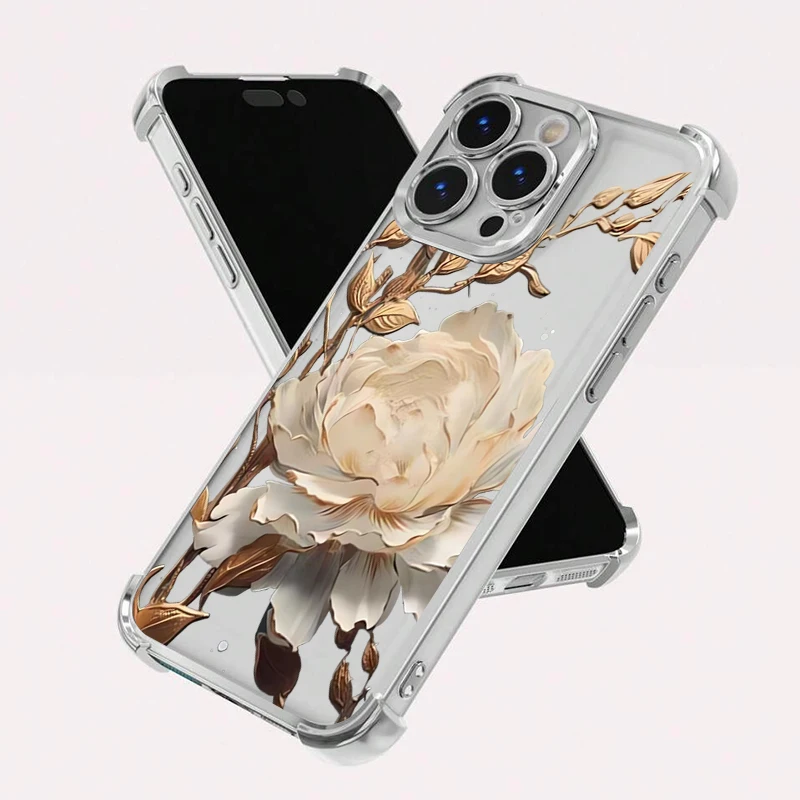 For Samsung S24 A55 5G S25 Ultra Case Elegant Golden Lotus Flower Plating Airbag Phone Case for Galaxy S23 S22 S21FE A36 A35 A54 - náhled 6