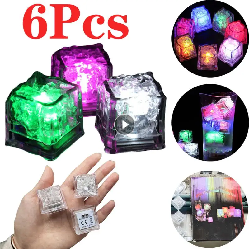 6Pcs LED Light Up Ice Cubes Color Waterproof Luminous LED Ice Cubes Glowing For Party Wedding Home Decoration Kids Bathing Toys