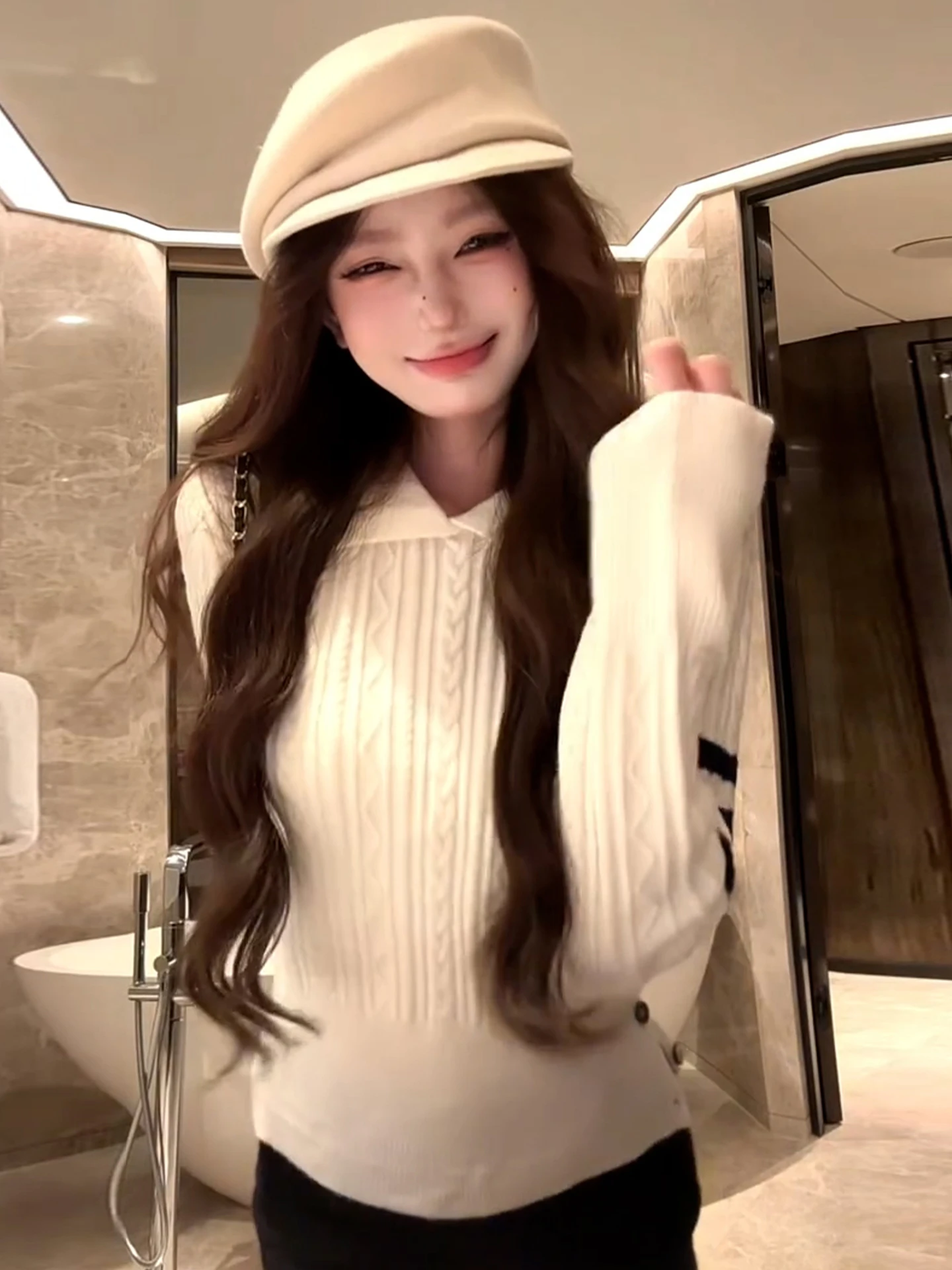 

Korean Sle Long Sve Knitted Sweater Women's Slim Fit Spring Autumn New Faion Knitwear Soft Medium Polyester Blend