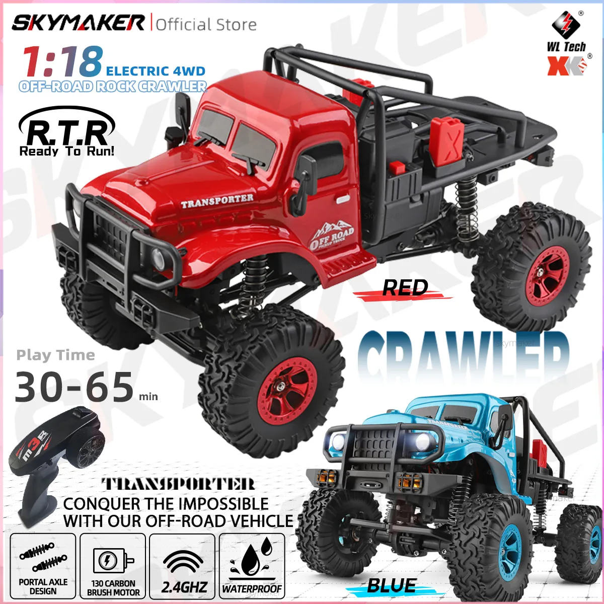 

Wltoys 1/18 Mini RC Car 184020 2.4G With LED Lights 4WD Off-Road Electric Crawler Vehicle Remote Control Truck Toy for Children
