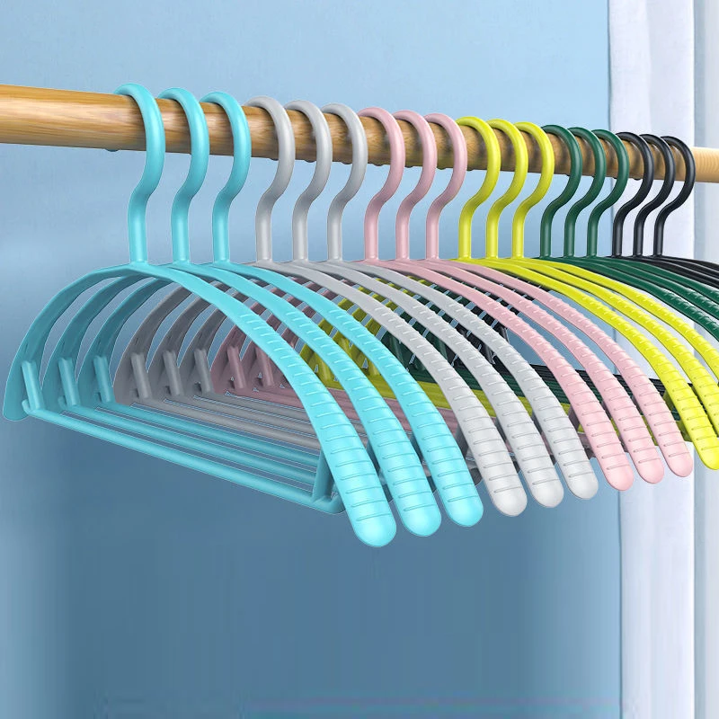 20pcs Pink Blue Clothes Hanger Household Non-slip Hanger Plastic Wide Shoulder Semi-circular Hanger Seamless Hanging Organizer