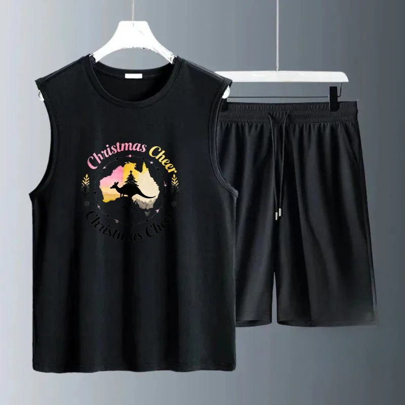 أطقم توب بدون أكمام للرجال بدلة قابلة للتنفس للرجال Summe موضة قصيرة الأكمام + شورت مجموعة ملابس رجالية بوليستر #1