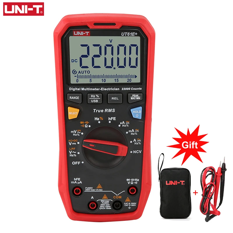 

UNI-T UT61B+ UT61E+ UT61D+ Handheld Professional Digital Multimeter Tester Unit True RMS Auto Range 6000 Counts DC AC 1000V