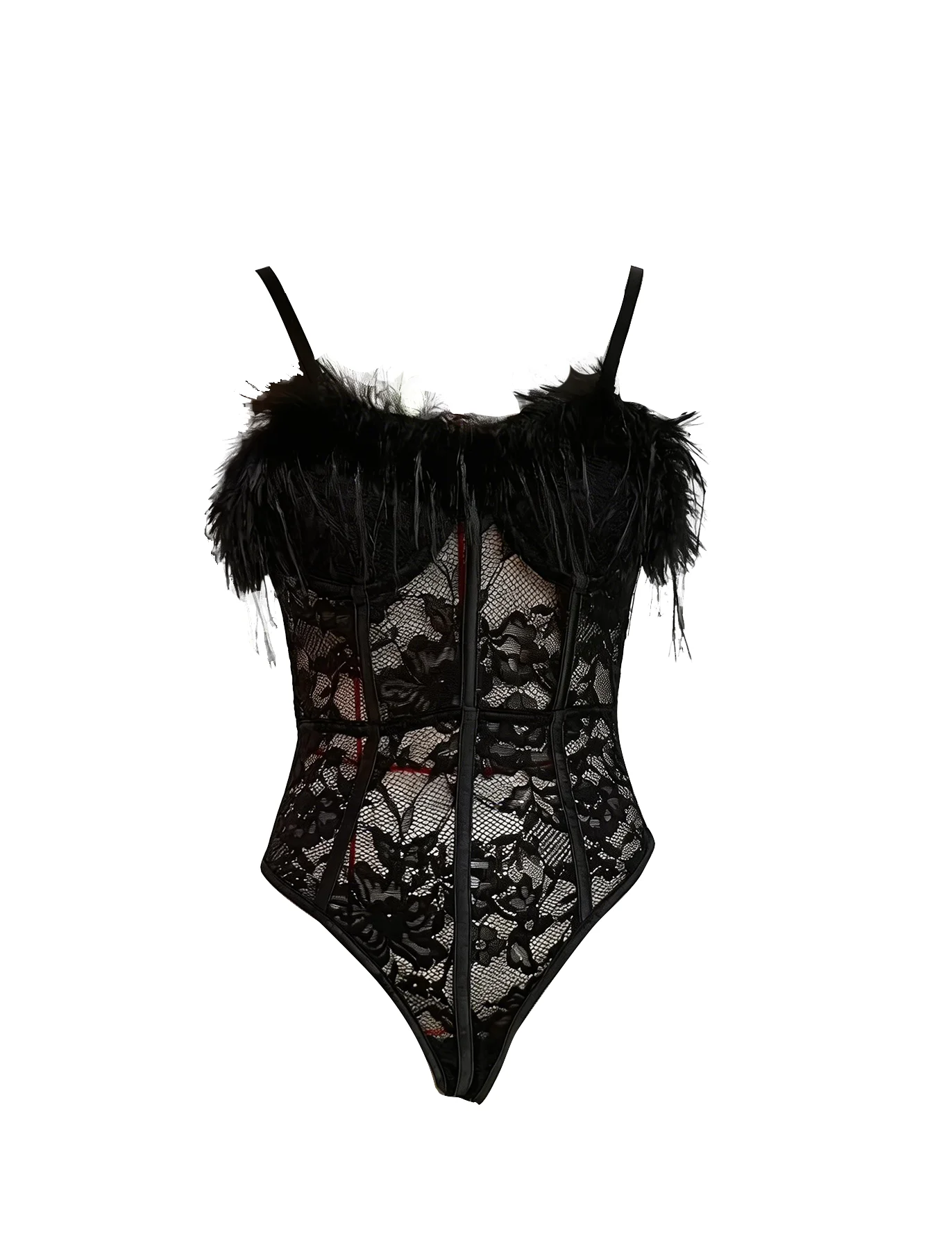 Women's Sexy corset bra Sexy Floral Lace Teddy Bodysuit  Push Up Molded Cup Feather Trim Sheer Mesh Adjustable Strap Lingerie