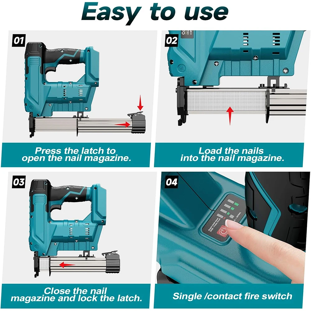 Podofo, chiodatrice e graffatrice elettrica senza fili e con motore a spazzole, 2 in 1, per uso domestico, compatibile con chiodi dritti F32 e chiodi a codice K425, strumento elettrico per fissaggi,