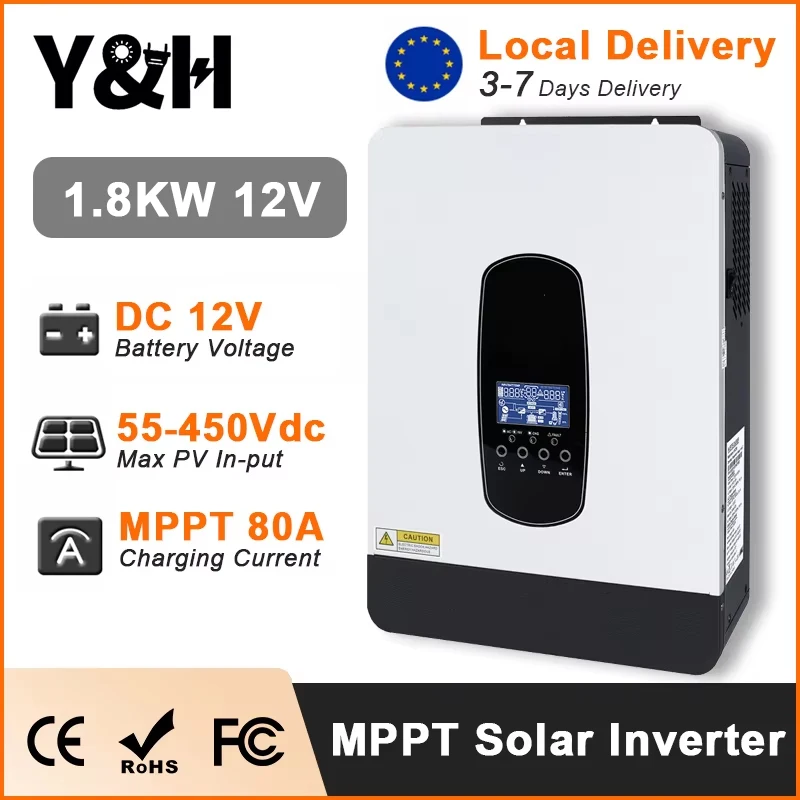 Y&H 1.8KW 3KW 하이브리드 태양광 인버터 12V 24V 220V 순수 정현파 인버터 MPPT 80A 태양광 충전 컨트롤러 오프그리드 인버터