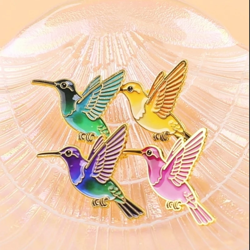 Pin de solapa de esmalte colibrí multicolor para chaqueta - imagen 3