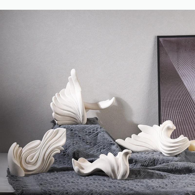 Ceramic Handicraft Wavy Sea Wave Abstract Sculpture Fold Fringe Decorative Figurines Home Decoration Accessories