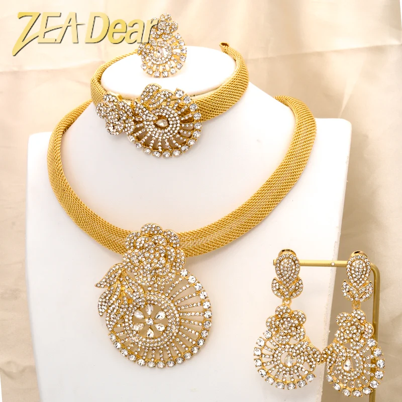 ZEADear Bridal Jewelry Set Italian Gold Plated Indian Designers Dress Necklace Matching Chokers Luxury four pcs Jewelry Set