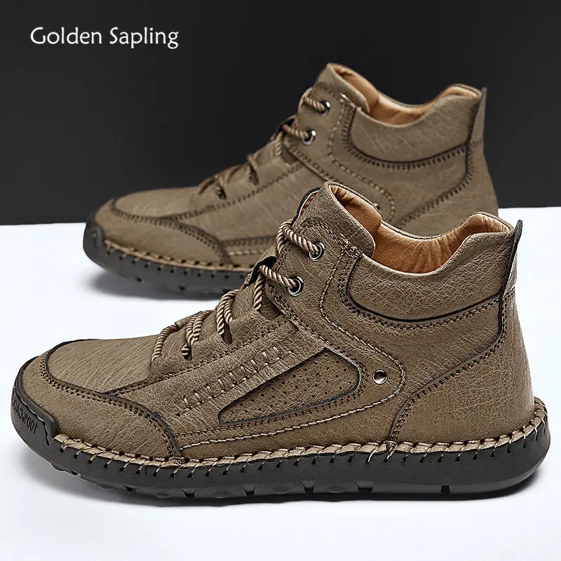 Golden Sapling Casual Business Boots Men Retro Leather Shoes Handmade Men's Winter Boot Lightweight Leisure Party Male Warm Shoe