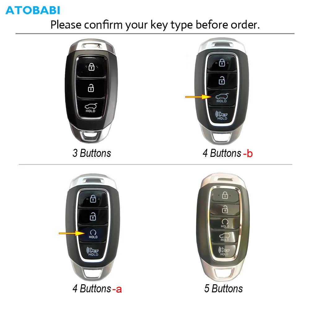 ATOBABI Leather Car Key Case Keychain For Hyundai Verna SantaFe 2018 2019 2020 i30 Palisade Kona Azera Accent Smart Remote Cover