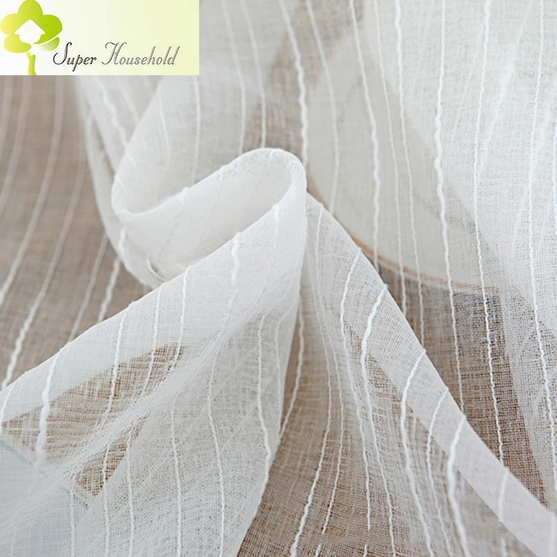 White All-Match Linen Stripe Window Screens Sheer Curtains For Living Room Tulle Modern Voile In Bedroom Balcony Yarn Decor