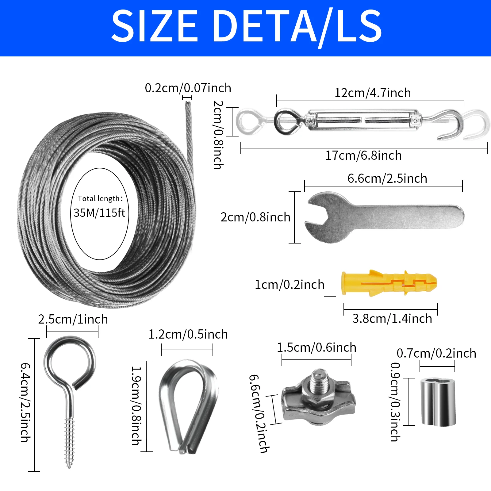 Kit cable acero inox recubierto de PVC con tensores para refugio pesca - imagen 2