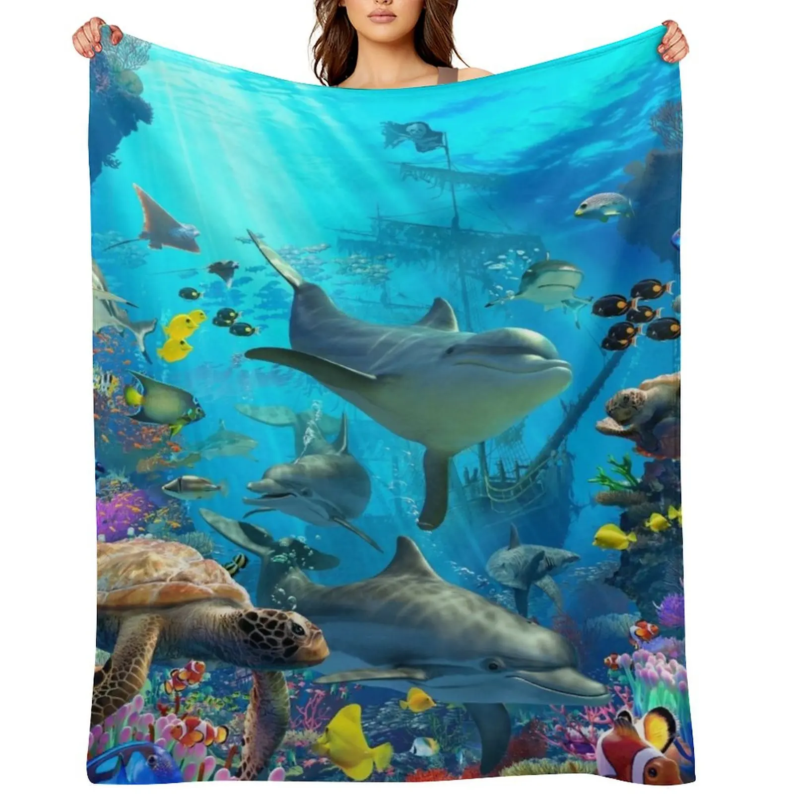 

Dolphin Playground Throw Blanket Vintage Flannel heavy to sleep Multi-Purpose Blankets