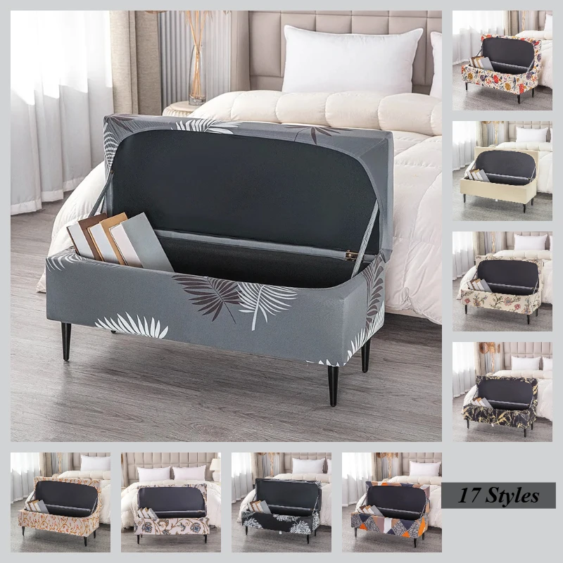Stretch Printed Storage Ottoman Cover Rectangular Foldable Footstool Covers Long Piano Bench Stool Cover Sofa Footrest Slipcover