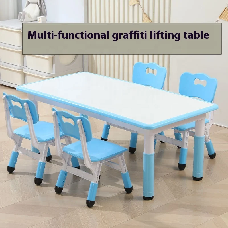 Rectangular Six-Person Fire Board Training Desk For School Kids Kindergarten Tables Made Of Wood Graffiti Lift Kids Furniture