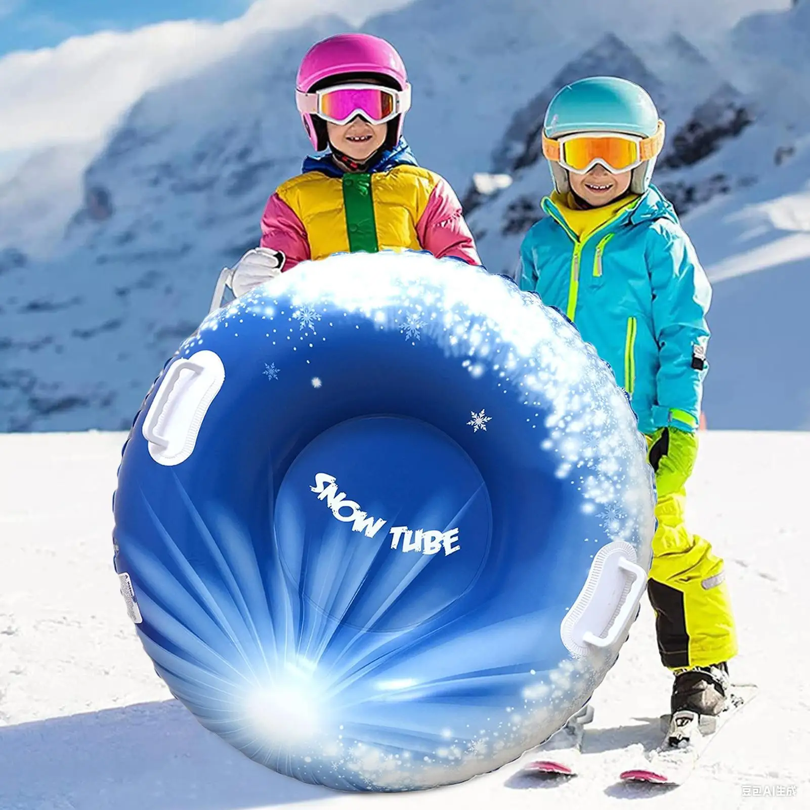 Heavy Duty Snow Tube Inflatable Winter Sled with Handles for Adults, Thrilling Rides, Snow Parks, Backyards & Holiday Adventures
