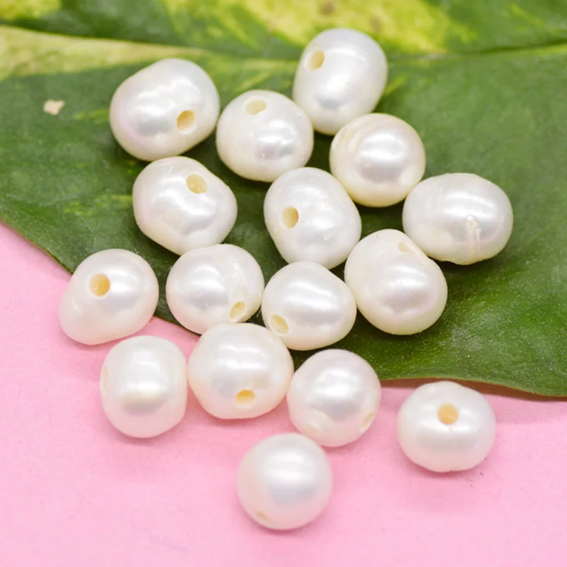 300pcs  High Quality 9-10mm White Freshwater Potato Pearl With 2mm Hole