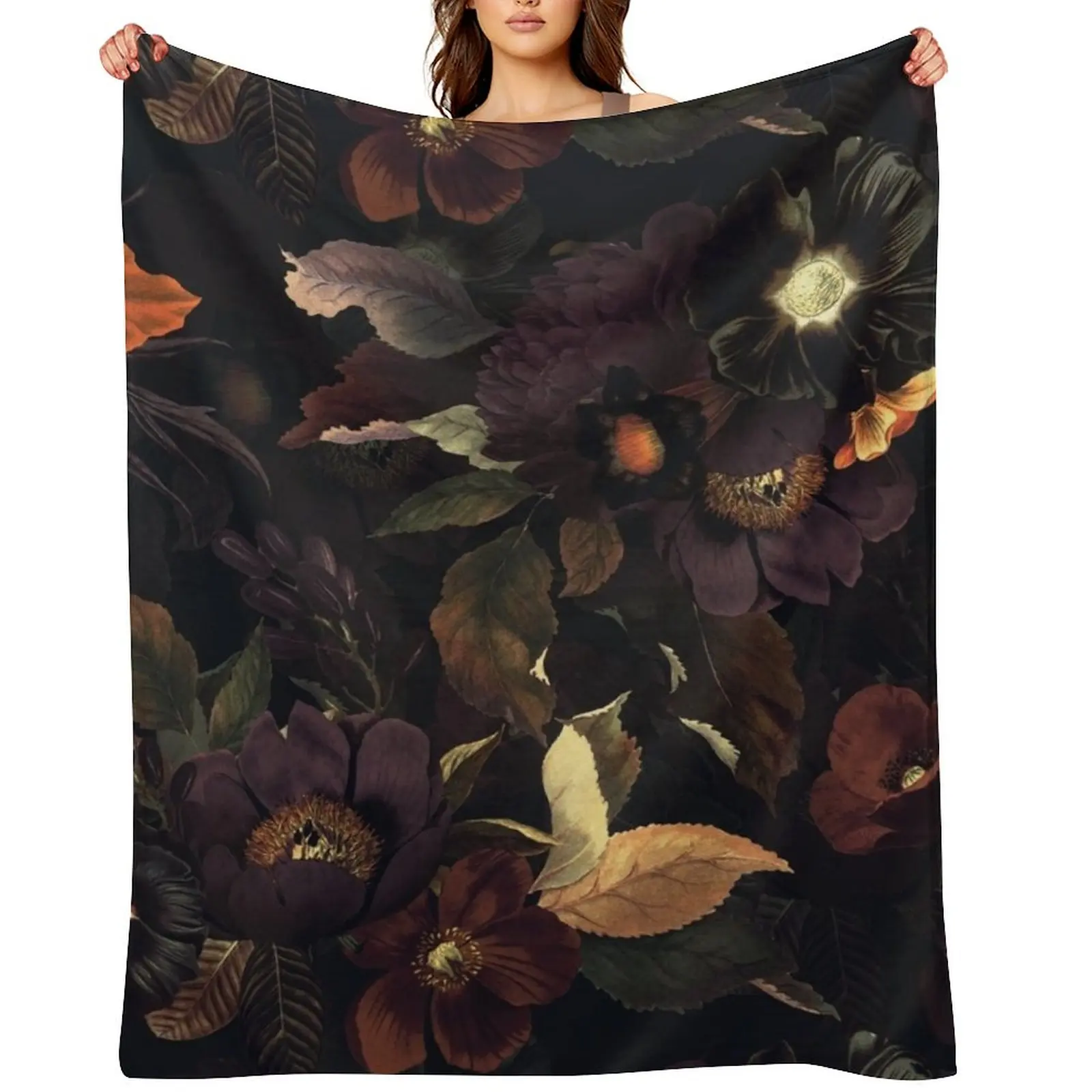 

Mystical Botanical Night Garden Nightgarden Throw Blanket Plaid Sofas Summer Blankets
