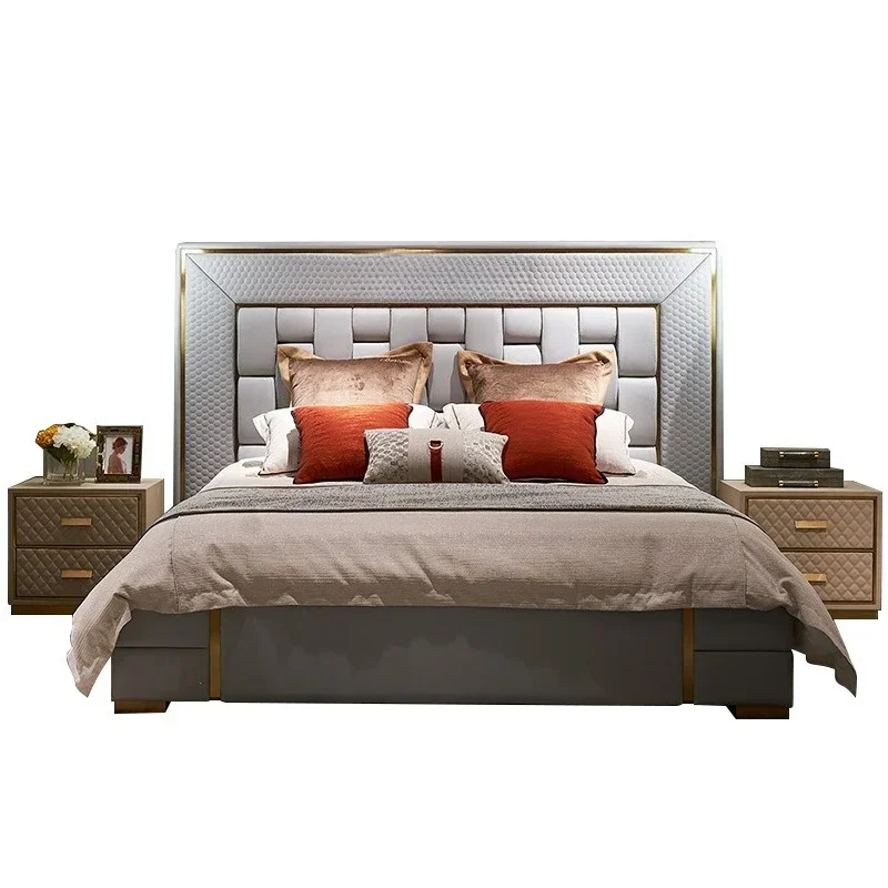 

Leather bed light luxury