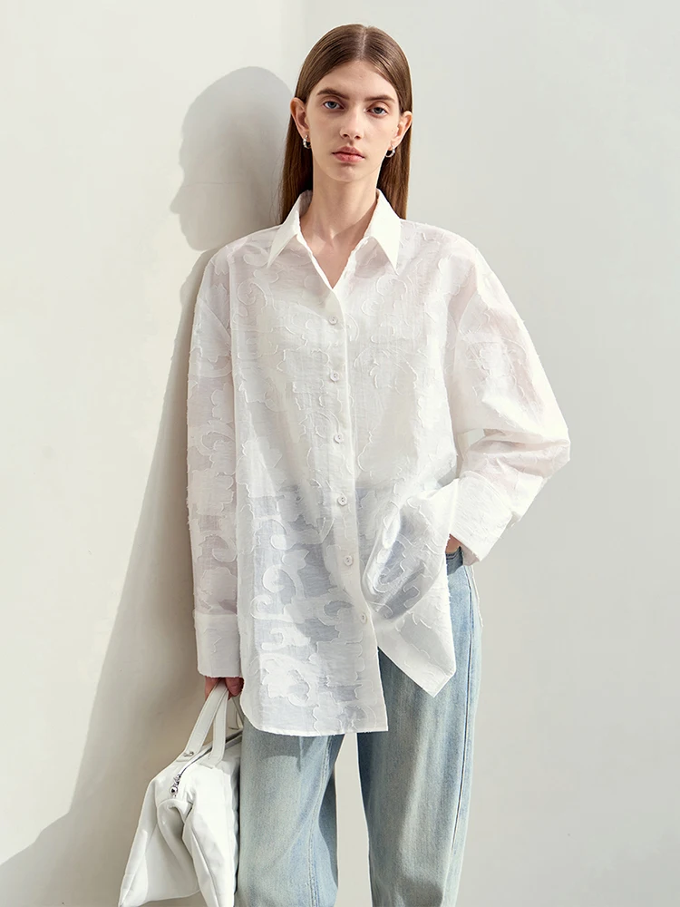 Amii Minimalism 2024 Summer New Lapel Drop Sleeve Loose Cut Flower Women Shirts Oversize Silhouette Blouses Female Tops 12442011