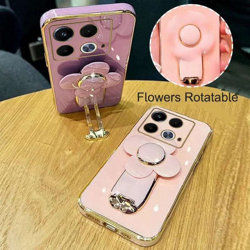 Note40 Flower Windmill Electroplated Phone Holder Case For Infinix Note 40 Shatterproof Protection Infinix Note 40Pro Back Cover