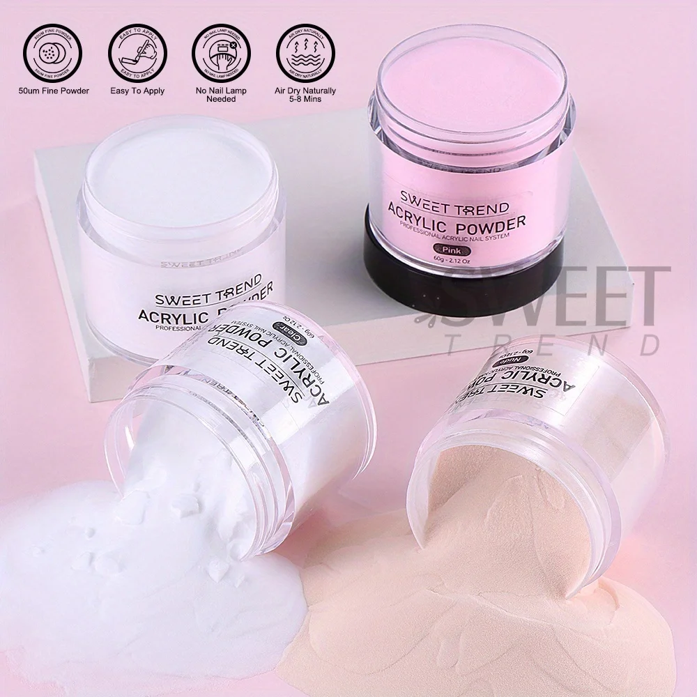 4pcs 60g Professional เล็บอะคริลิคผงชุดสีขาว/Clear/Nude/สีชมพู Ultra Fine Extension อะคริลิคแกะสลักเล็บฝรั่งเศสชุดเครื่องมือ