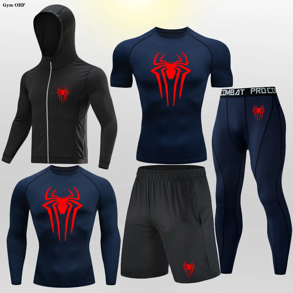 Trajes de entrenamiento deportivo para hombre, camiseta de compresión Spi/-Der, pantalones, traje deportivo para hombre, gimnasio, correr, Fitness,