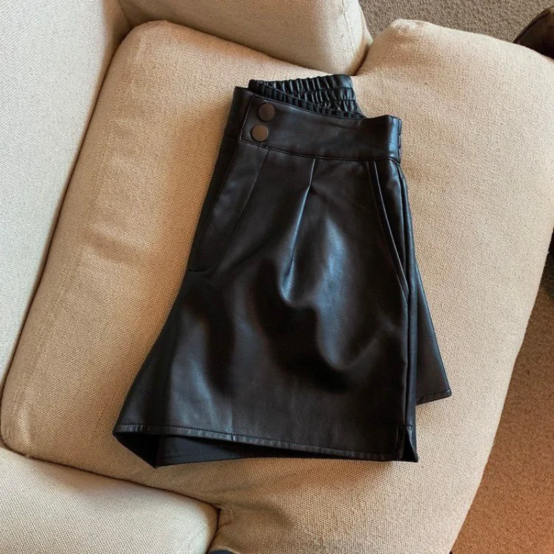 PUレザーパンツ ホットガール 無地 カジュアル アウターウェア 新作 ハイウエスト スリム ワイドレッグ インス 多用途 トレンド