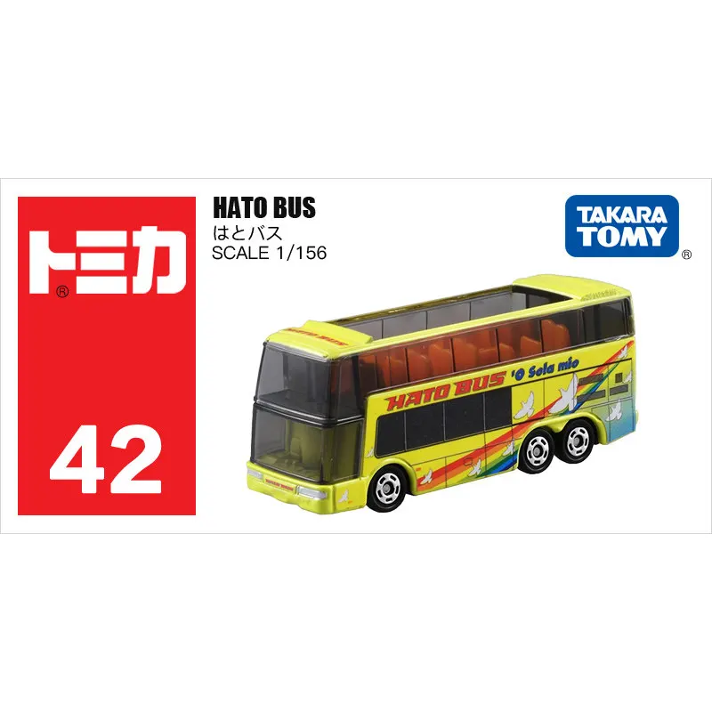 Original TAKARA TOMY Tomica No.42 Mitsubishi Fuso Aero King Hato Double Decker Bus 1/156 Diecast Alloy Model with Working Suspen