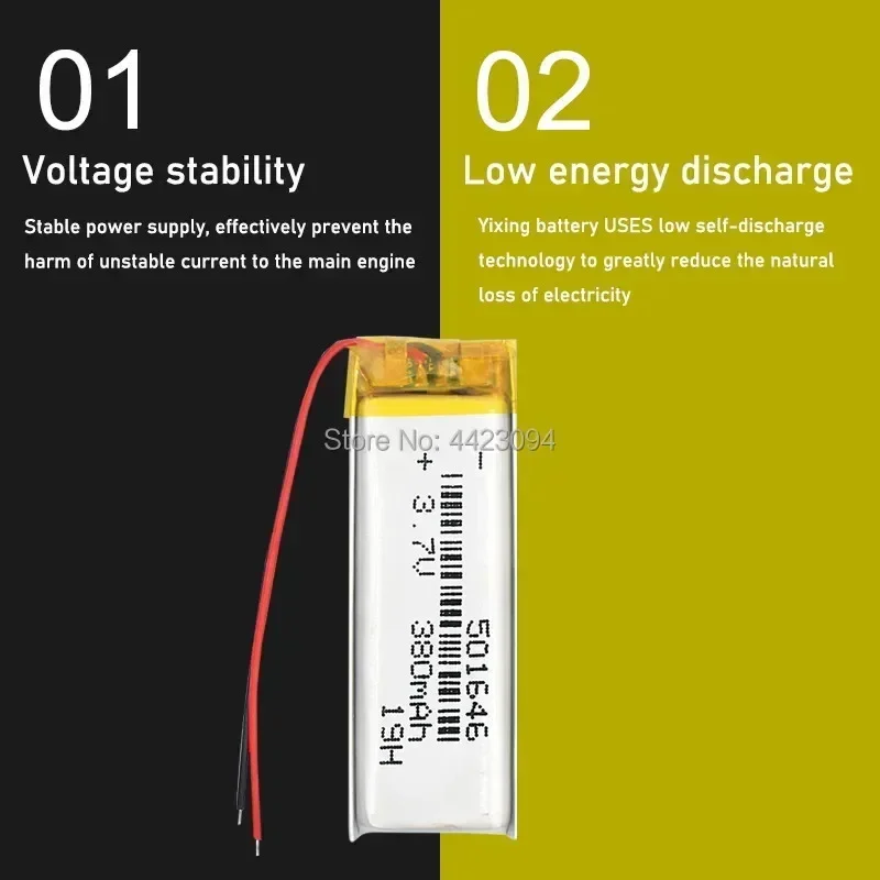 3.7V 380mAh 501646 Lithium Polymer LiPo Rechargeable Battery ion cells For Mp3 Mp4 Mp5 DIY PAD DVD E-book bluetooth headset
