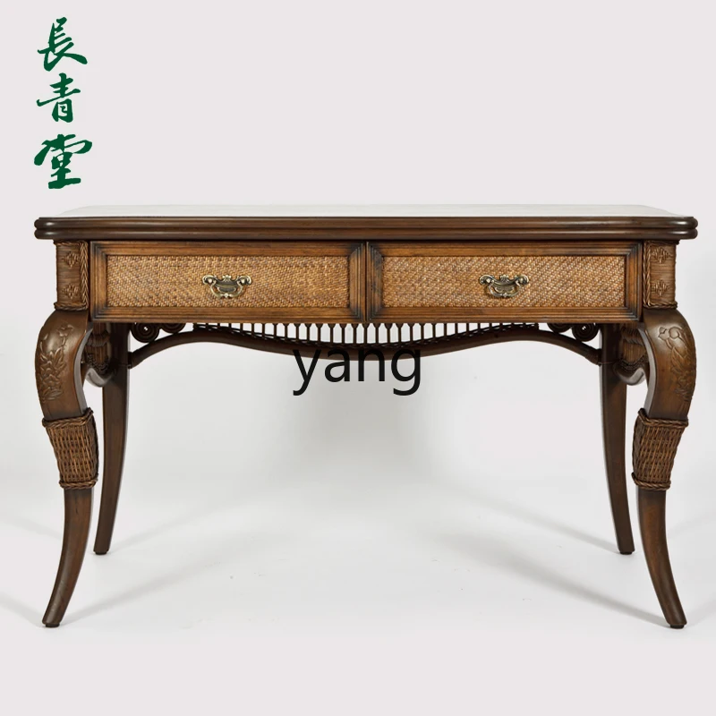 YJQ Chinese-style desk study solid wood rattan medieval learning and writing computer desk