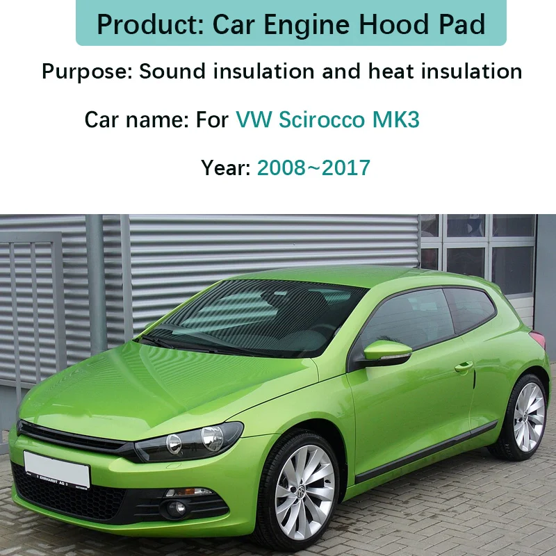 For Volkswagen VW Scirocco MK3 2008~2017 2014 2015 Car Heat Insulation Cotton Engine Hood Pad Sound Mat Cover Car Accessories