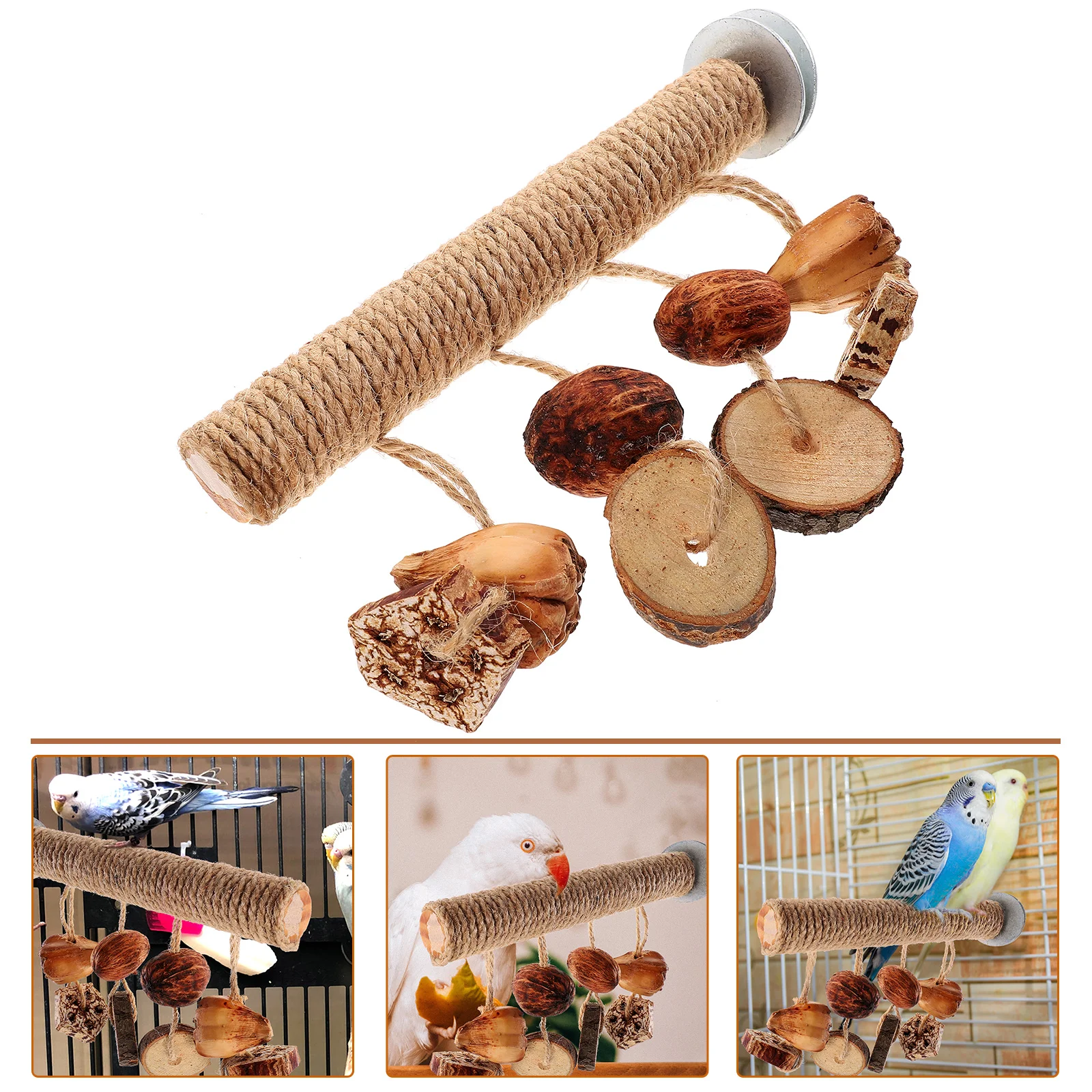 Parakeet Perch With Hanging Small Chew Toys Bird Claw Grinding Perch Wooden Parrot Cage Perch Bird Claw Beak Bar Standing