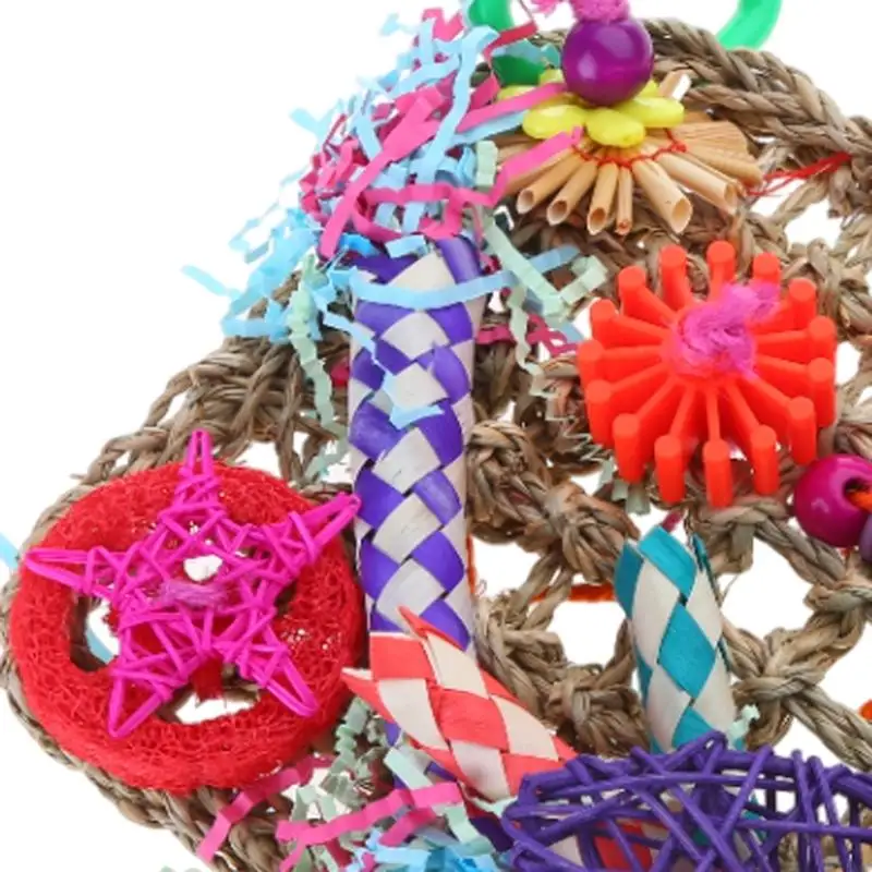KX4B Seagrass Foraging Toy Natural Rope Forage Chew Hanging for Conures