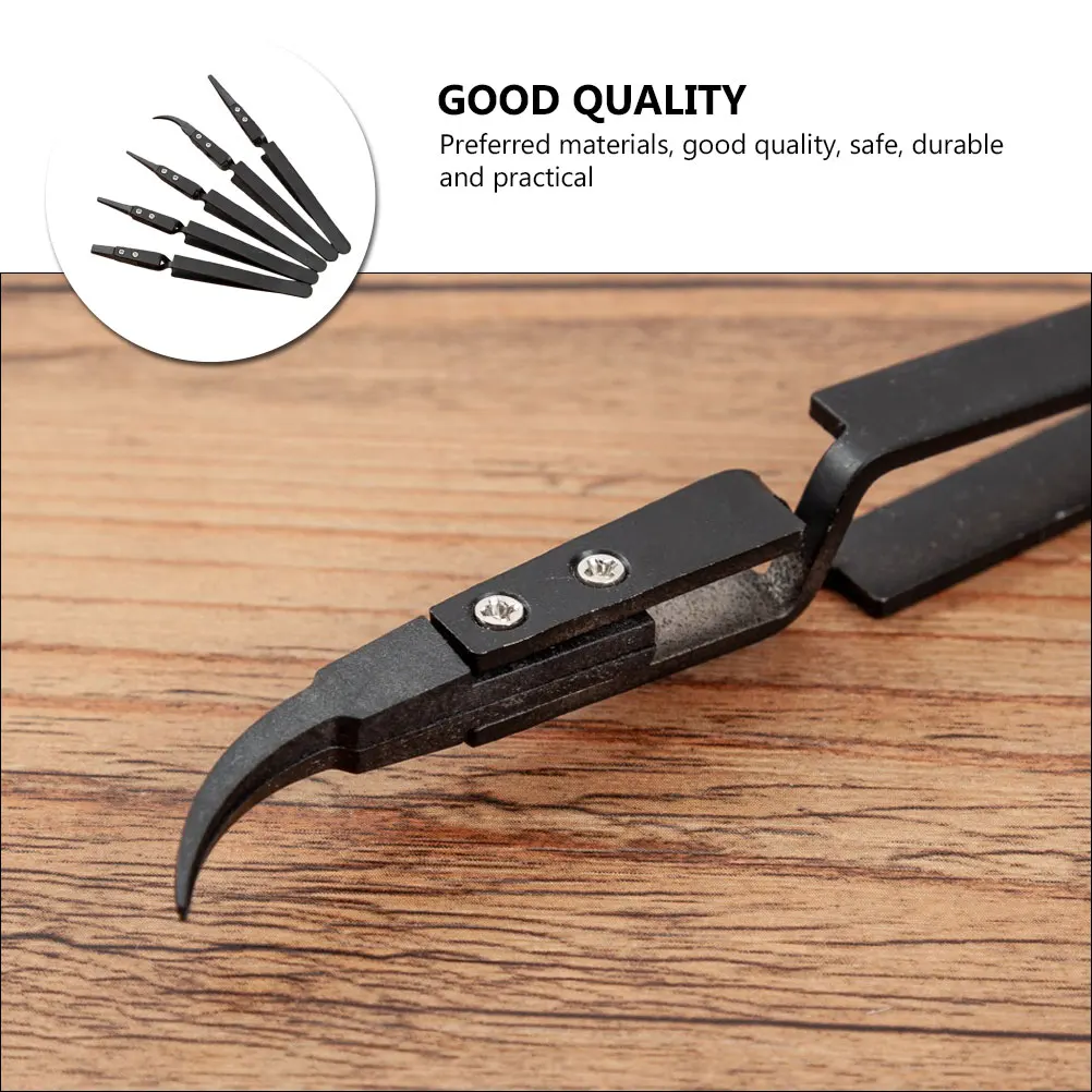 

5pcs Precision Plastic Tweezers Heat Resistant Insulation Non-Conductive Anti-Static Curved Reverse Durable Stainless Steel