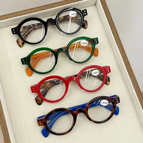 Imagen 2 del producto Gafas de presbicia con patas de primavera, modernas y a la moda, montura redonda y gafas de protección contra luz azul de alta definición, dioptrías a + 4,0