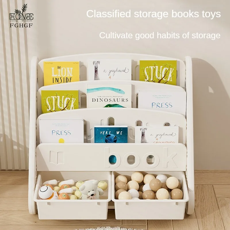 Estante de chão infantil, armário de armazenamento de livros, bebê Picture Book Storage, área de leitura, Toy Storage