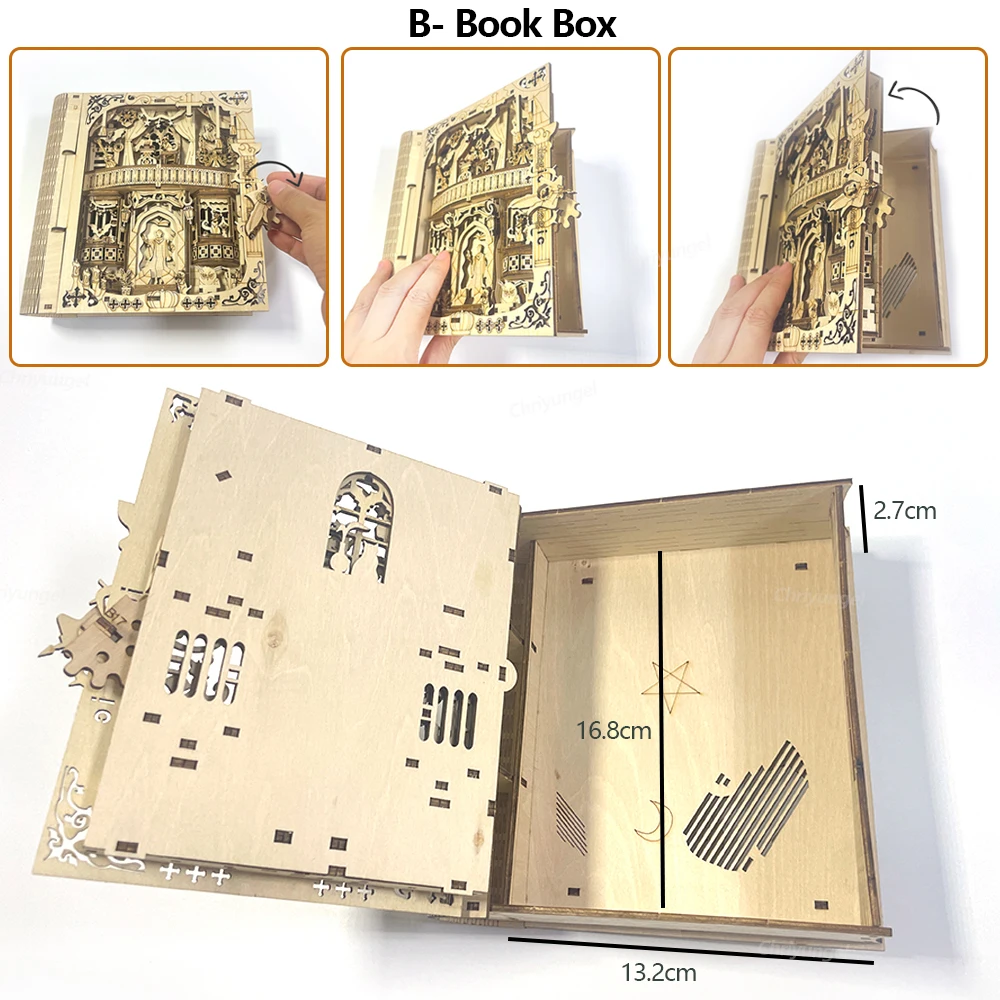 Livro dos segredos 3d quebra-cabeça de madeira diy montagem casa em miniatura kit casa sala estar decoração artesanato presente para adultos crianças 2 estilos