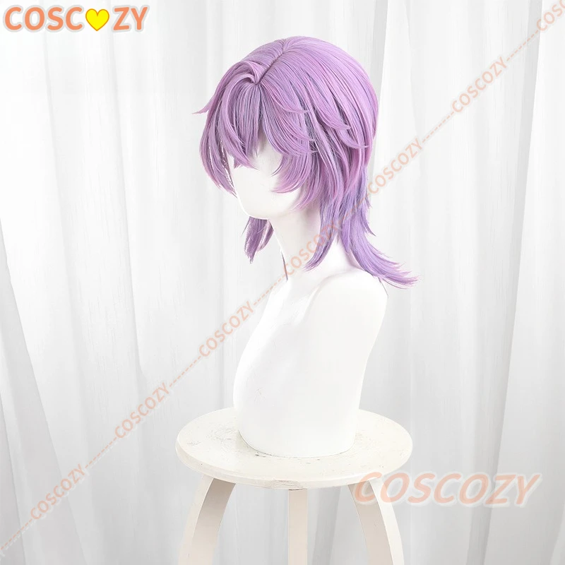 دورين شعر مستعار تأثيري 38 سنتيمتر الأرجواني مختلط التدرج الرجال النساء تأثيري أنيمي شعر مستعار مقاومة للحرارة الاصطناعية الشعر هالوين تأثيري الباروكات