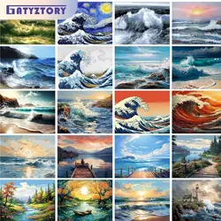 GATYZTORY Framed Ocean Beach River Landscape Painting By Numbers Kits For Kids Paints By Number HandPainted Diy Gift Art Craft