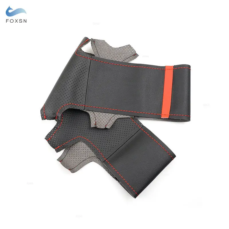 Car Hand Sewing Red Line Strip Leather Steering Wheel Cover Trim For Toyota RAV4 Celica Corolla (US) Matrix MR2 Lexus IS200 300