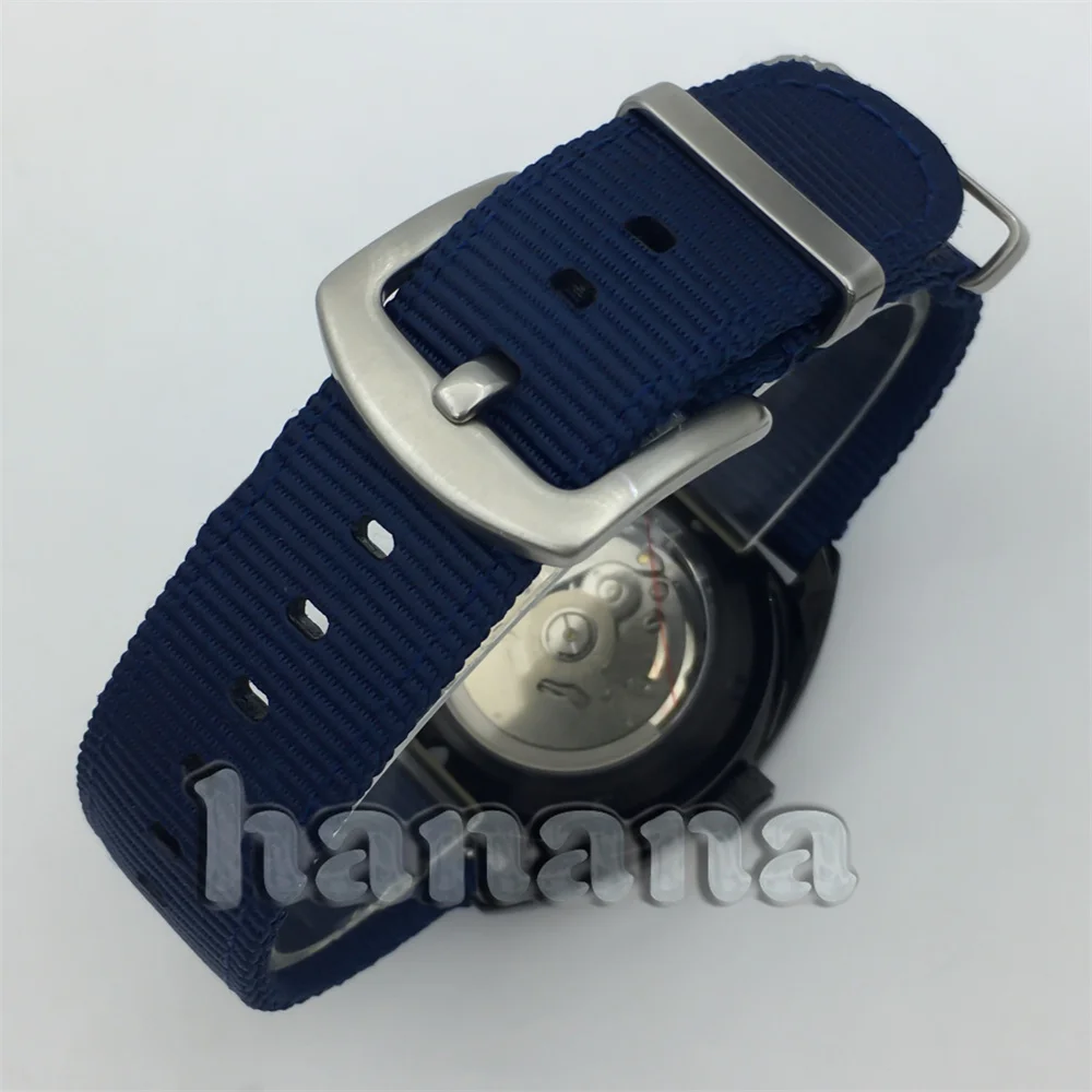 NH36 Черные часы 36/39 мм механические наручные часы с куполообразным стеклом, синий, черный, белый циферблат C3, светящийся нейлоновый браслет