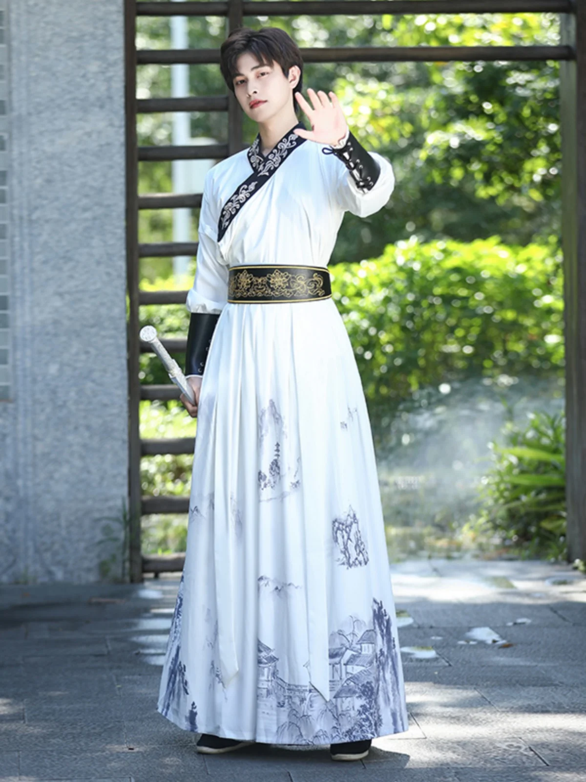 Abito da spadaccino in stile antico Hanfu Costume antico per bambini in stile cinese uomo donna set da due pezzi Abbigliamento Cosplay