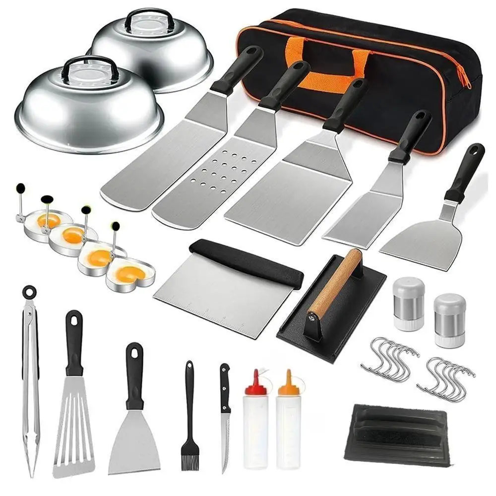 

Suitable for cross-border outdoor barbecue tools stainless steel plate barbecue set steak shovel cooking shovel combination BBQ